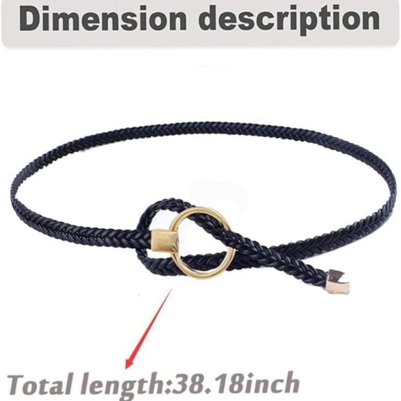 PU Leather Red Braided Skinny Tie Belt - Picture 4 of 4